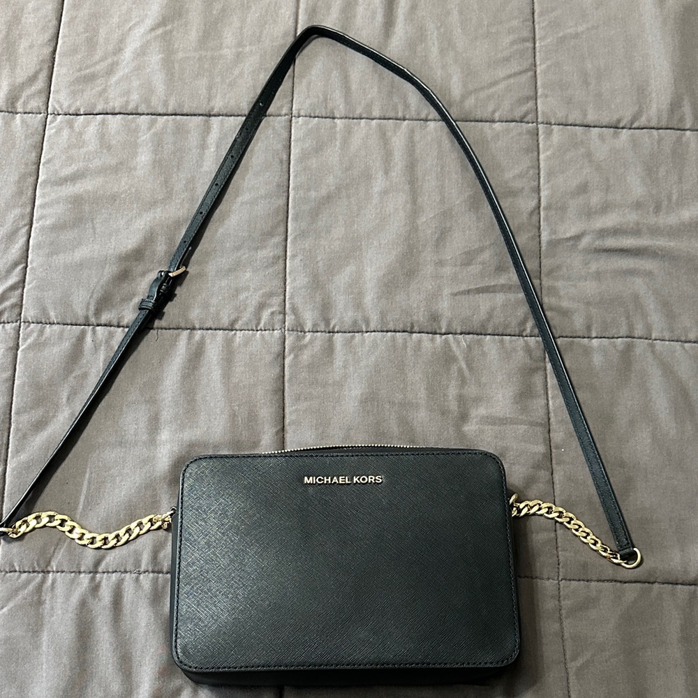 Michael Kors Black Crossbody with Gold Accents